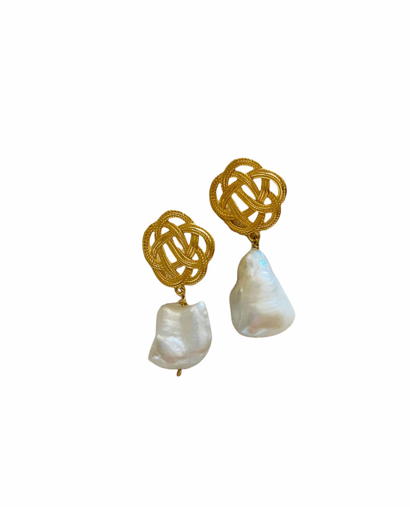 Ume Gold Earrings with Biwa shaped pearls